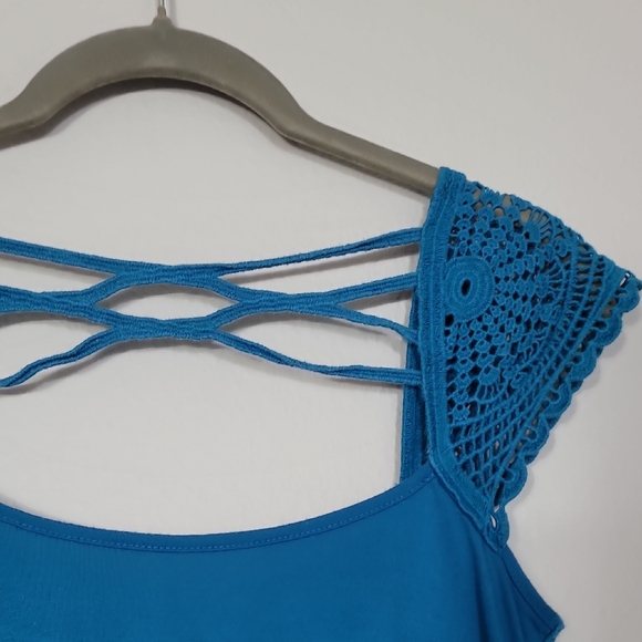 Y2K Energie Babydoll Crochet Knit Top Size S Teal Blue Twilight Core Elena Goth - Picture 9 of 11